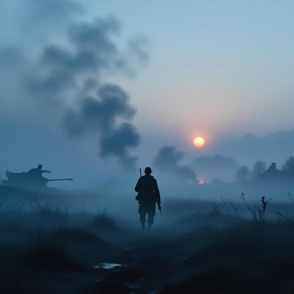 Soldier in Fog at Dawn, Cinematic Style