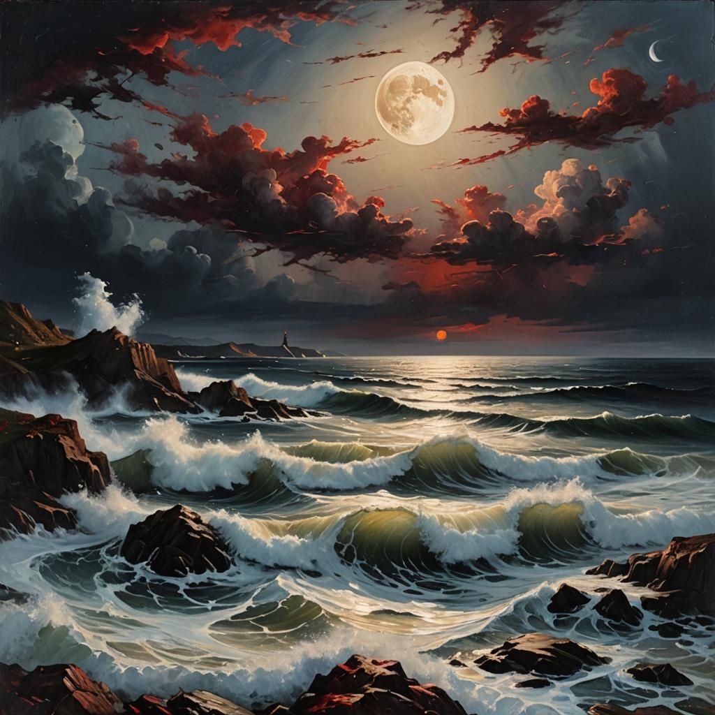 Stormy Sea at Night: Oil Painting Impression