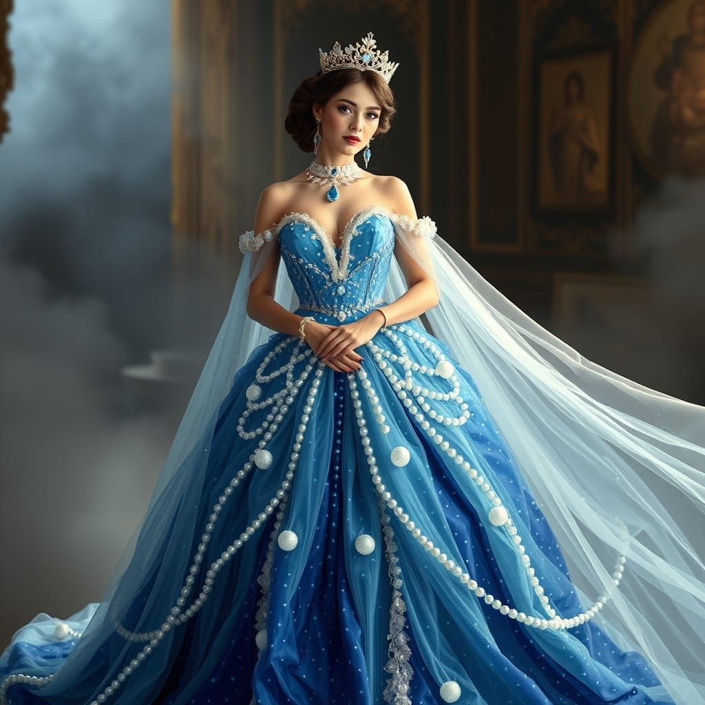 Princess in Pearl Dress, Alphonse Mucha Style