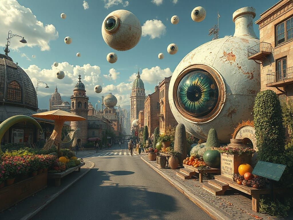 Surreal Eyeball Cityscape in Digital Painting Style