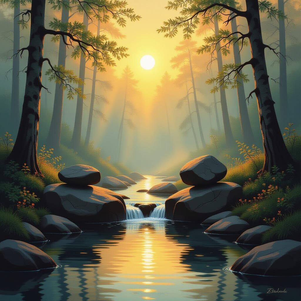 Serene Landscape Painting of Life's Equilibrium