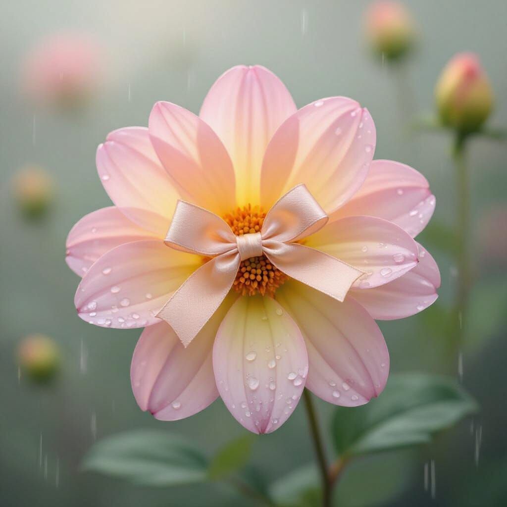 Dew-Kissed Flower with Bow in Impressionist Style