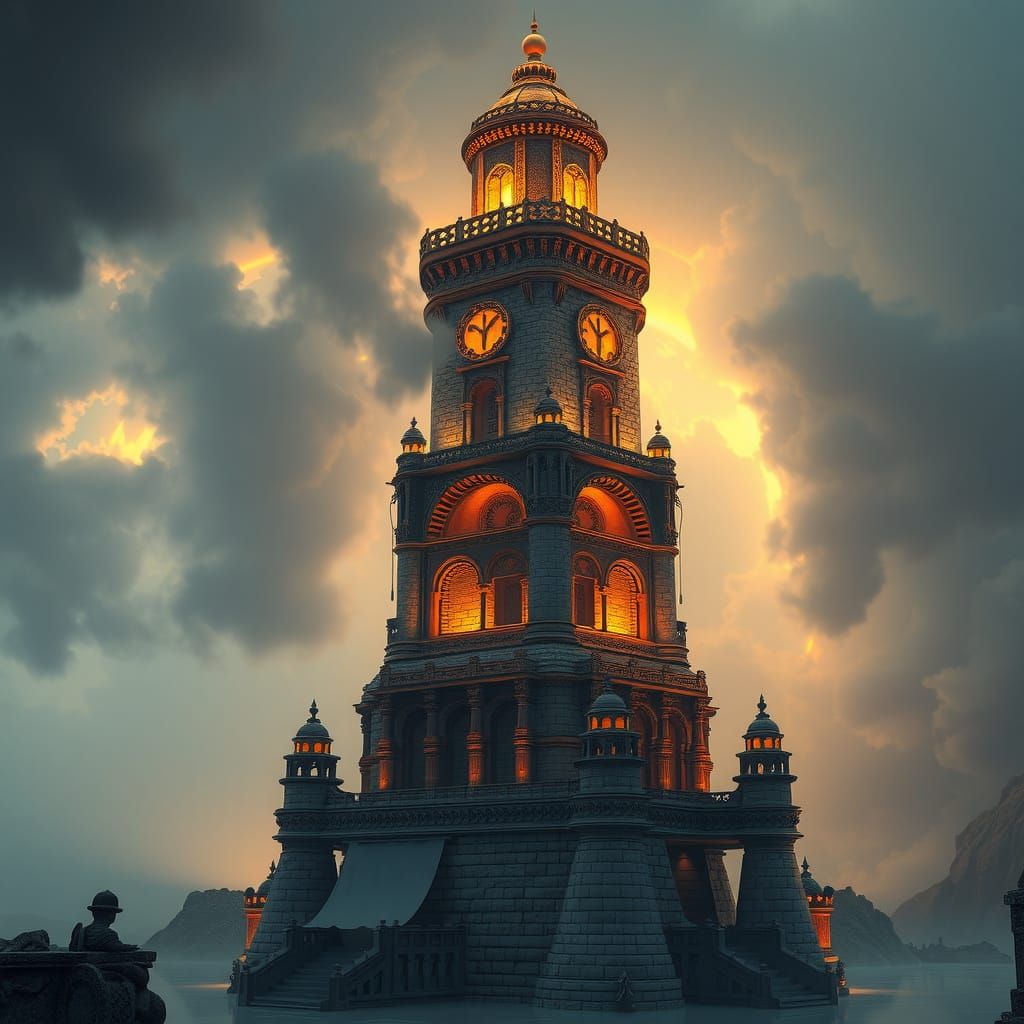 Babel Tower in Mystical Environment as 3D Render