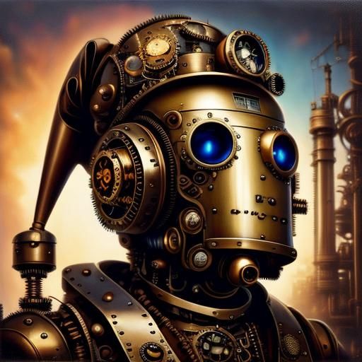 Steampunk Robot Santa Portrait in Rockwell Style