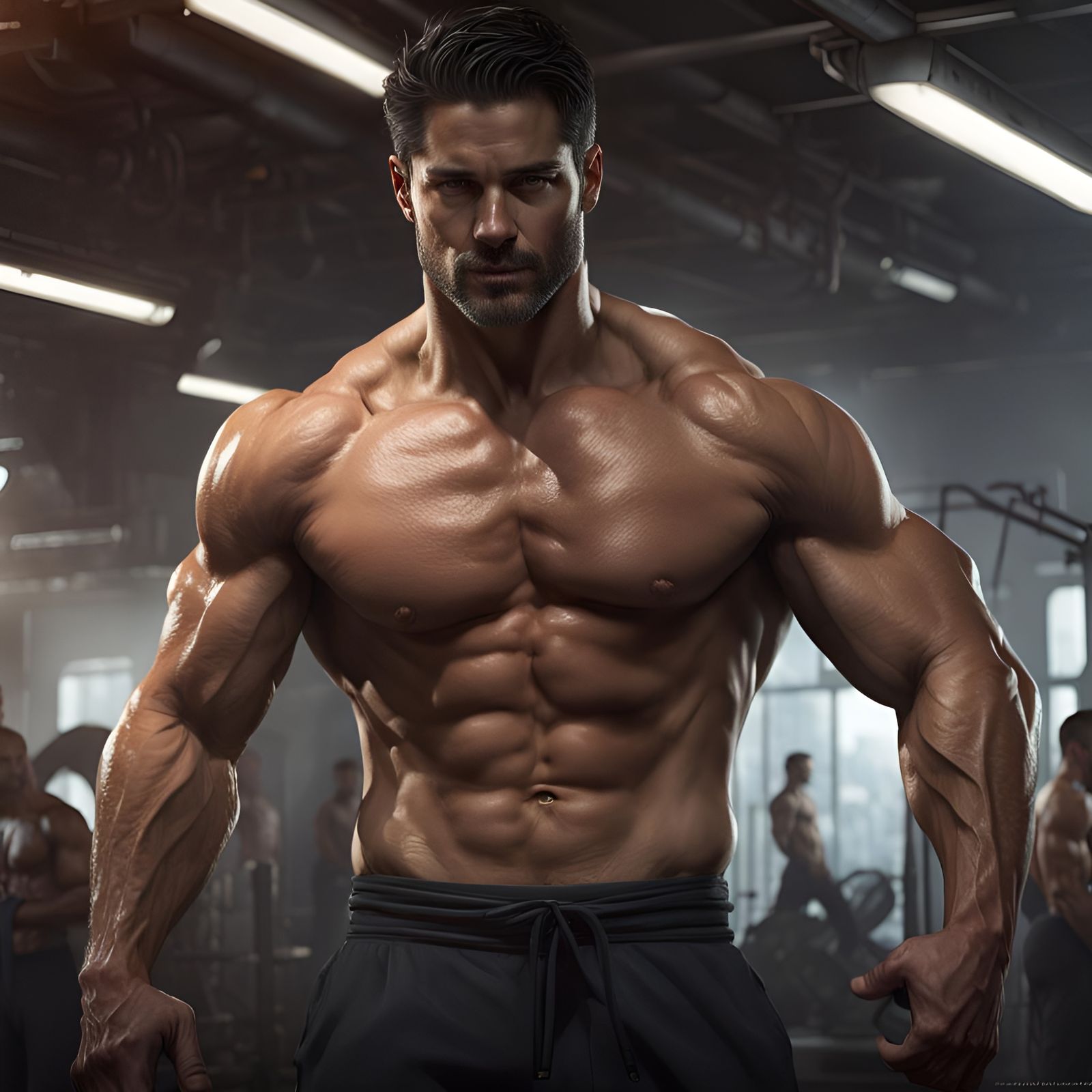 Ryan Paevey Flexing in Gym: Hyperrealistic Dark Fantasy