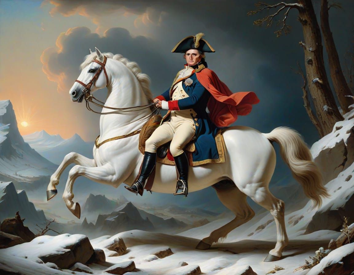 Napoleon on Rearing Horse, Neoclassical Oil Painting