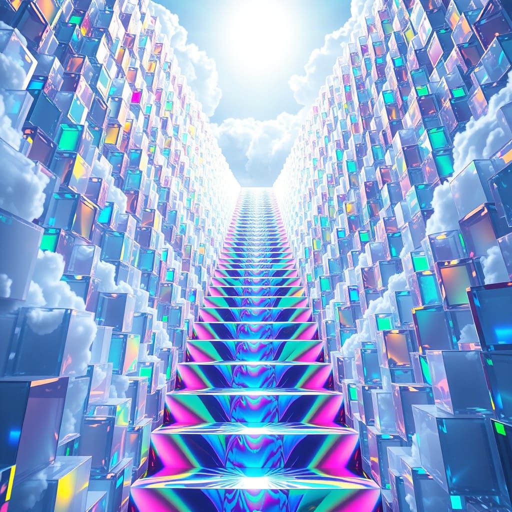 Iridescent Stairway to Heavenly Realms in Escher's Impossibl...