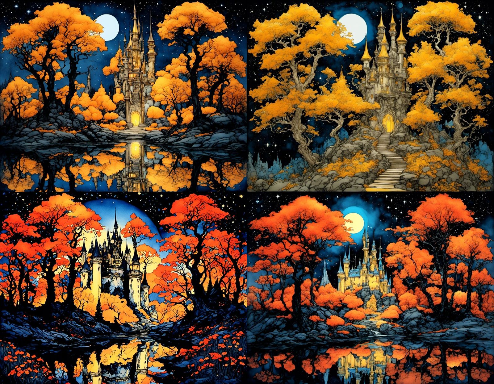 <lora:Victorian Fairies 1:1.0> <lora:Autumn Winter:1.0> fantasy fairy castle, Whimsical yellow Fantasy enchanted forest,...