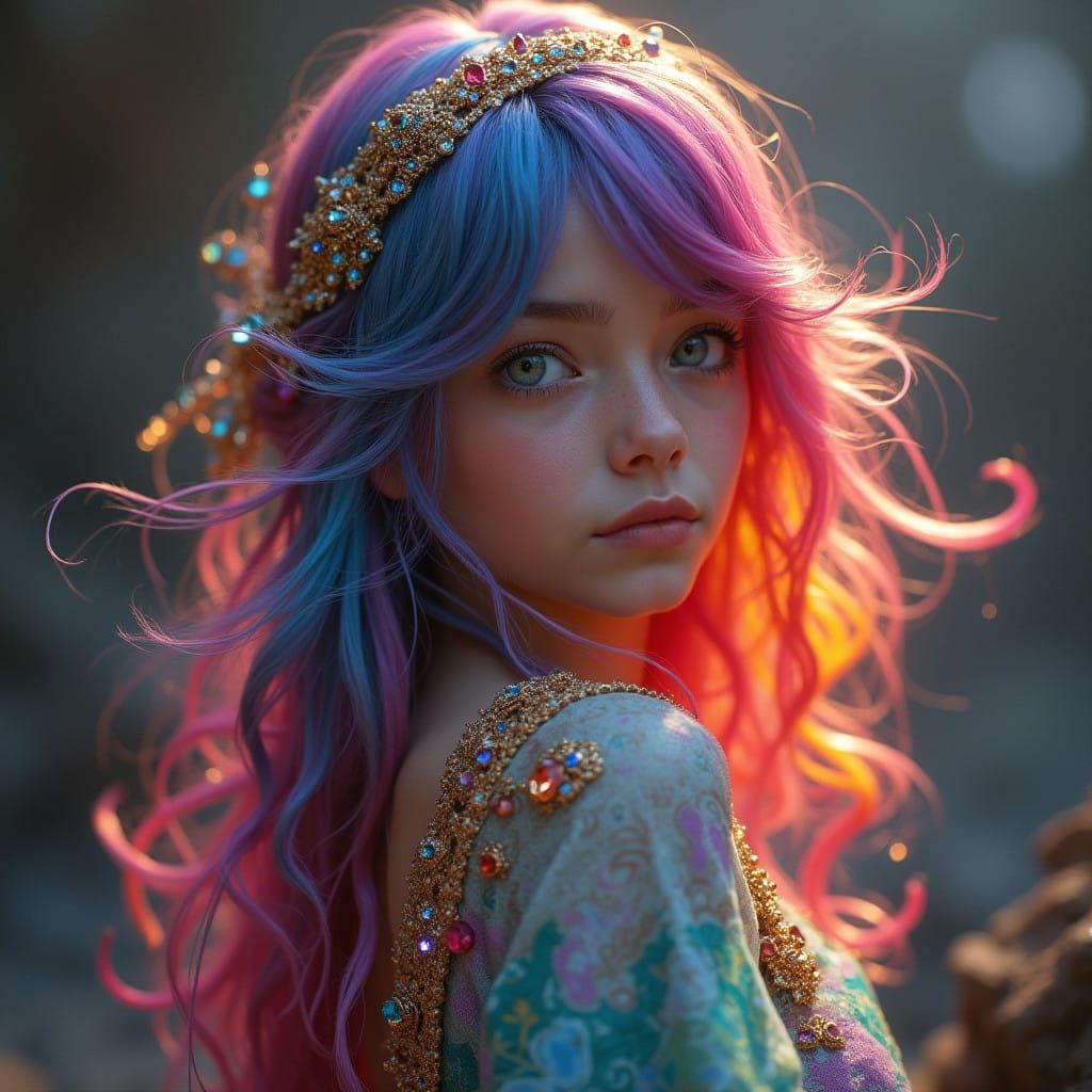 Surreal Goddess in Whirling Colors Captivates with Iridescen...