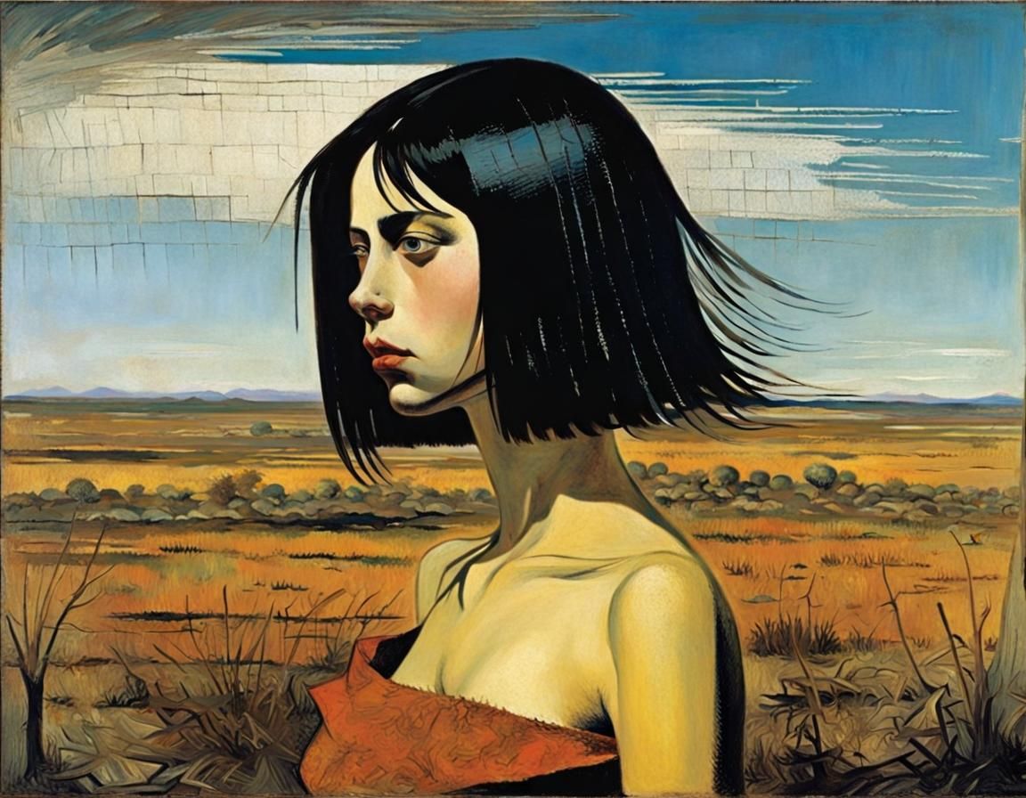 Surreal Woman Portrait in Autumn Steppe