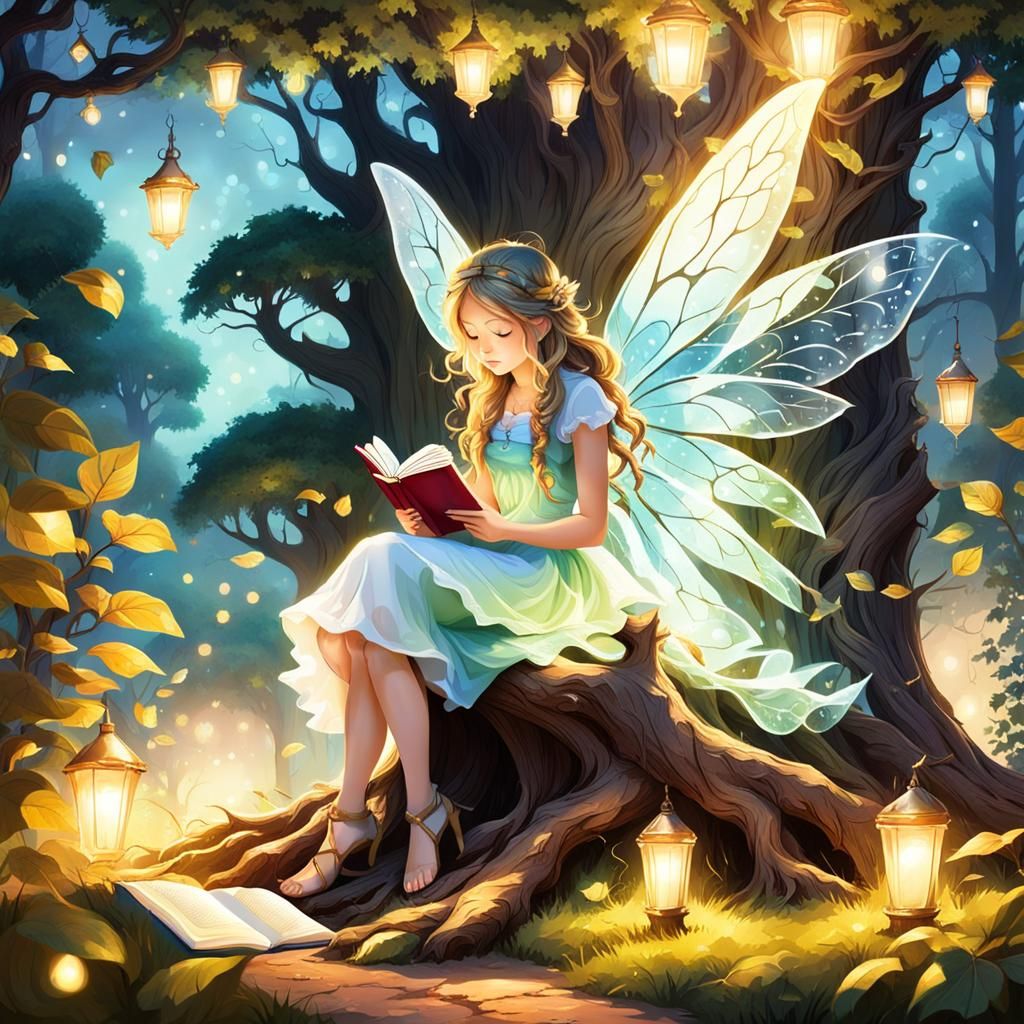 Luminous Fairy Reading at Giant Tree Base