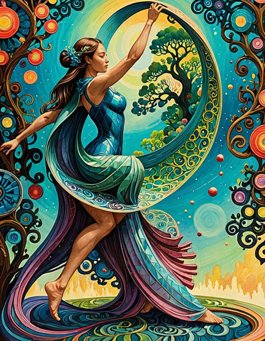 Ethereal Cosmic Dancer in Vibrant Psychedelic Forest