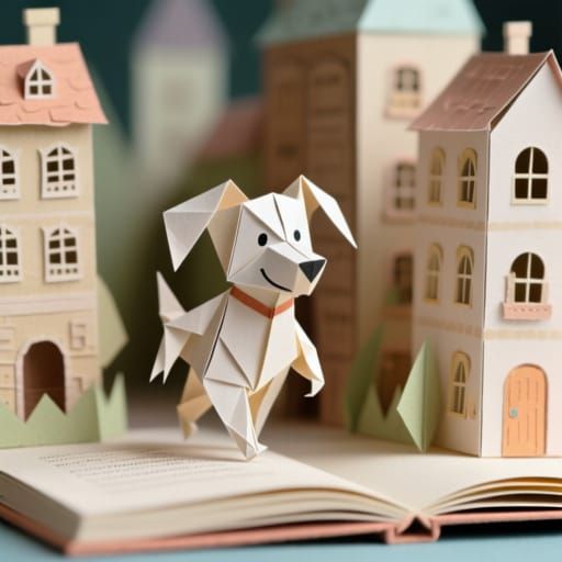 Whimsical Paper Dog Explores Miniature Cardstock City