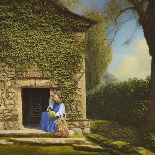 Romanesque Illustration: Woman at Stone Well