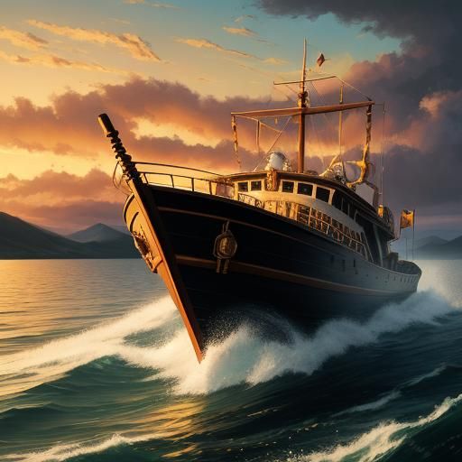 Mouse Adventurer Rowing Boat at Sunset: Digital Painting