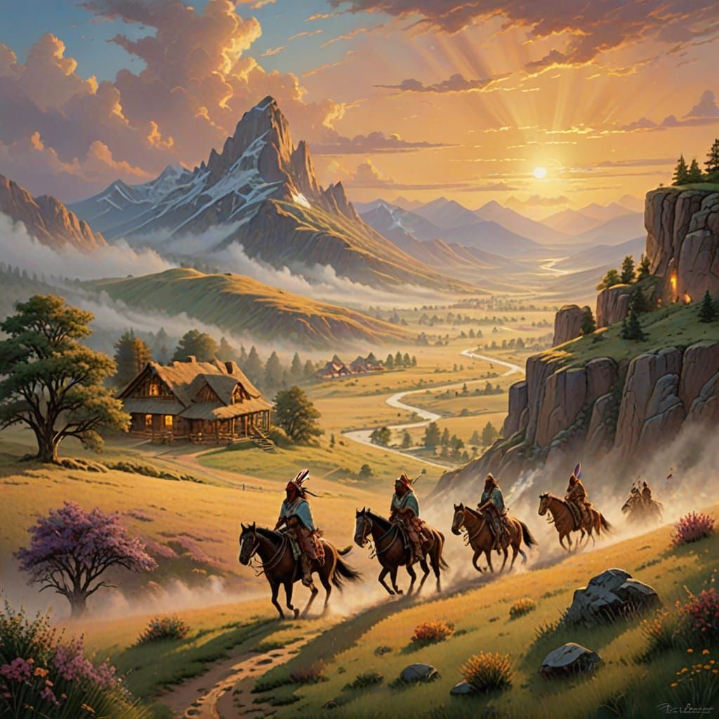 Ethereal American Indian Fantasy Landscape in Thomas Kinkade...