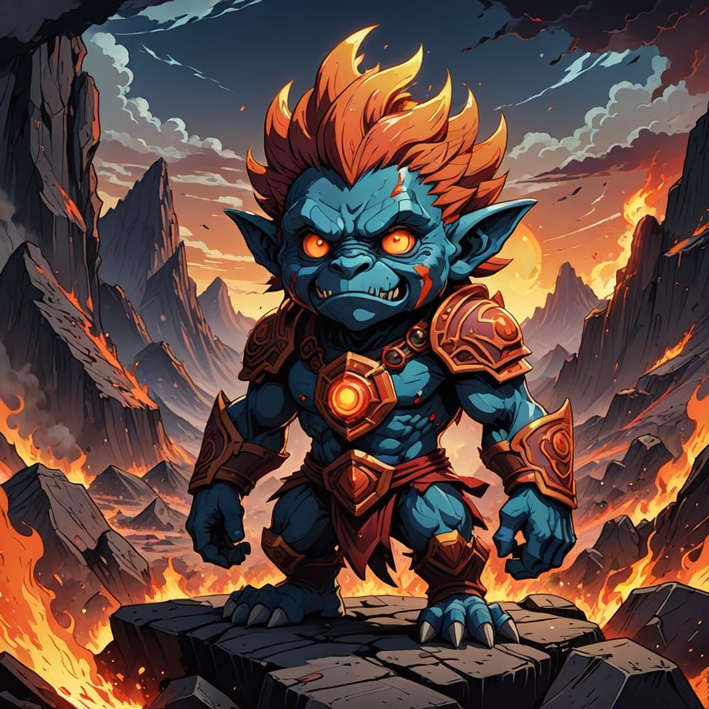 Chibi Magma Troll in Vibrant Anime Style