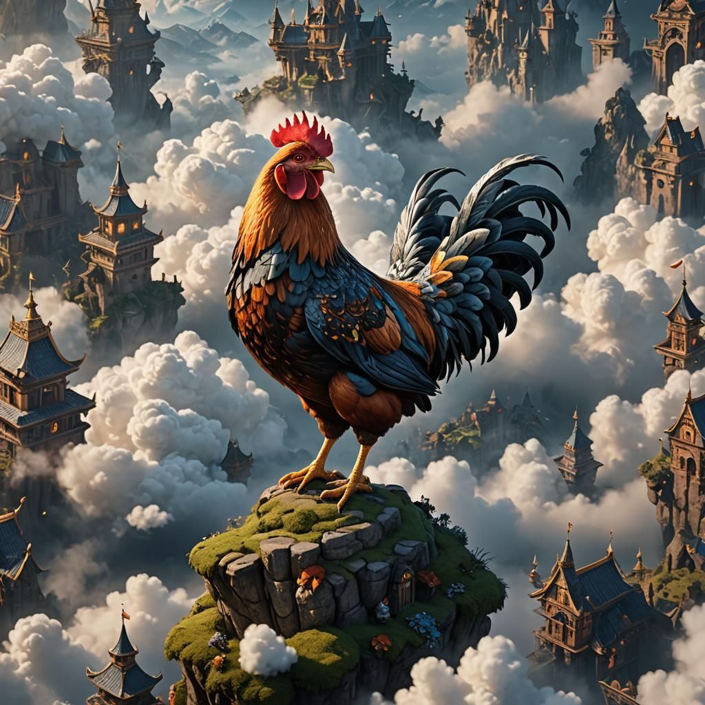 Chicken on Cloud Nine: Detailed Fantasy Art