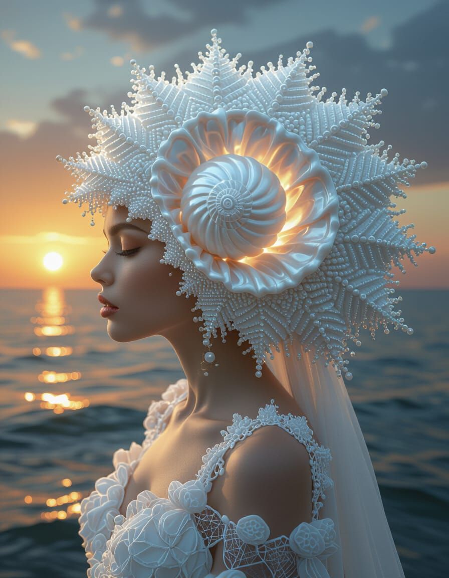Fractal Pearl Shell Creature in White Hues