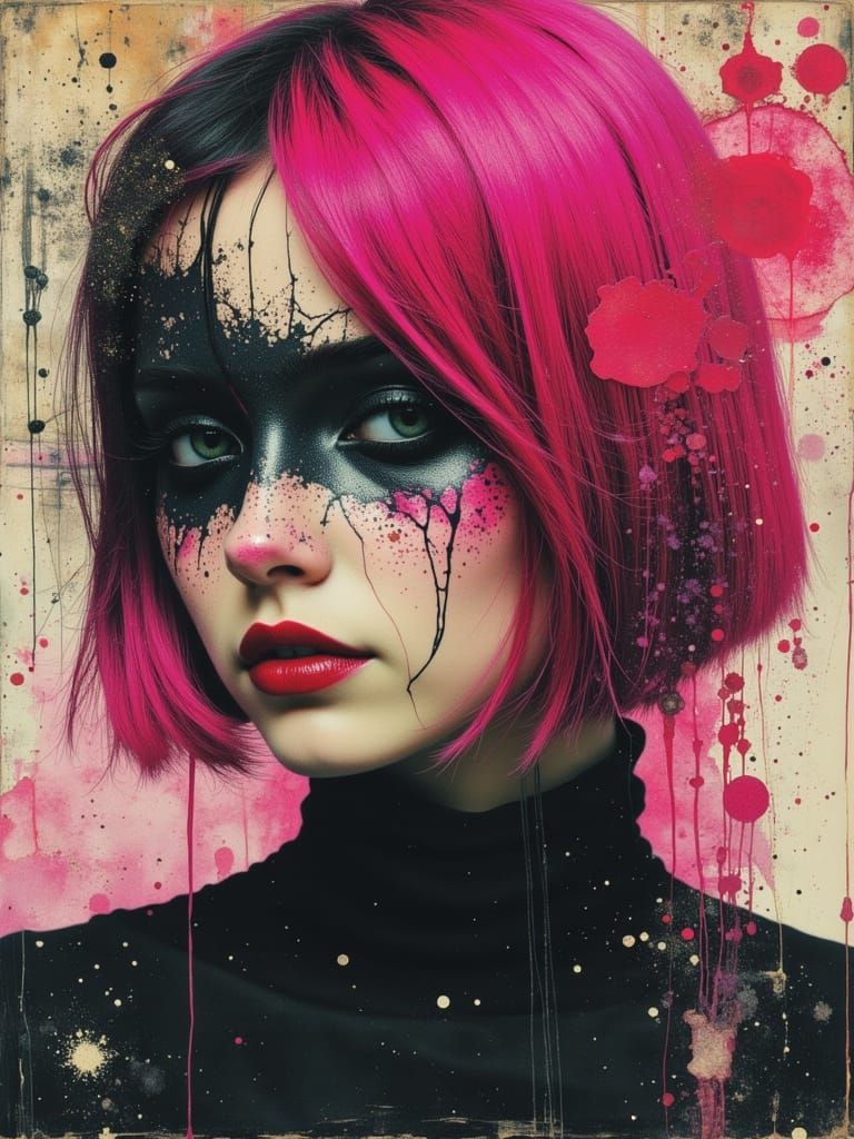 Gothic Abstract Portrait in Watercolor Alcohol Textures