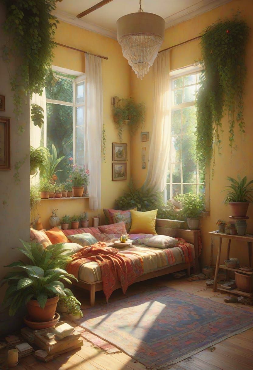 Hyperrealistic Morning Scene with Secret Garden