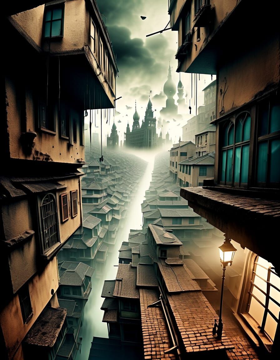 Breathtaking Upside-Down Cityscape in Dramatic Lighting