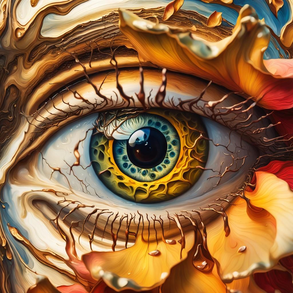 Surreal Rose with Watching Eye as Oil Painting
