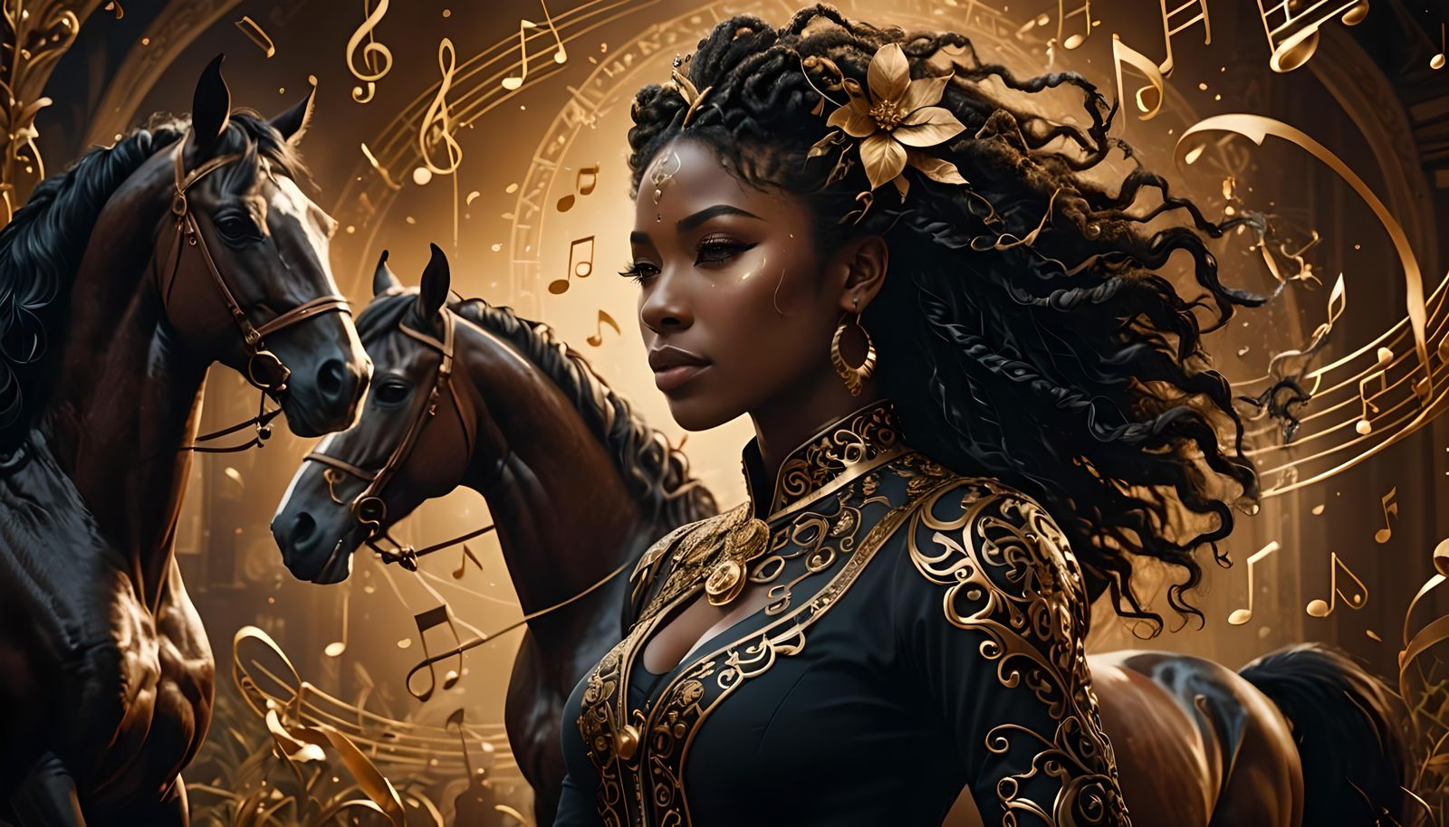 Magical Music Woman with Equine Companion