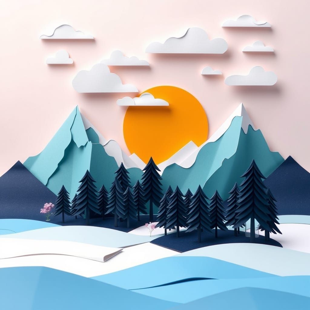 Abstract Kirigami Landscape Art