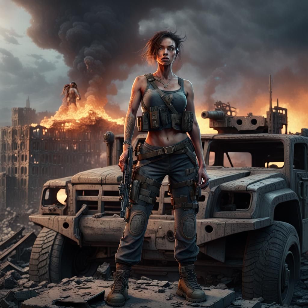 Post-Apocalyptic Warrior Woman in Gritty, Detailed Art