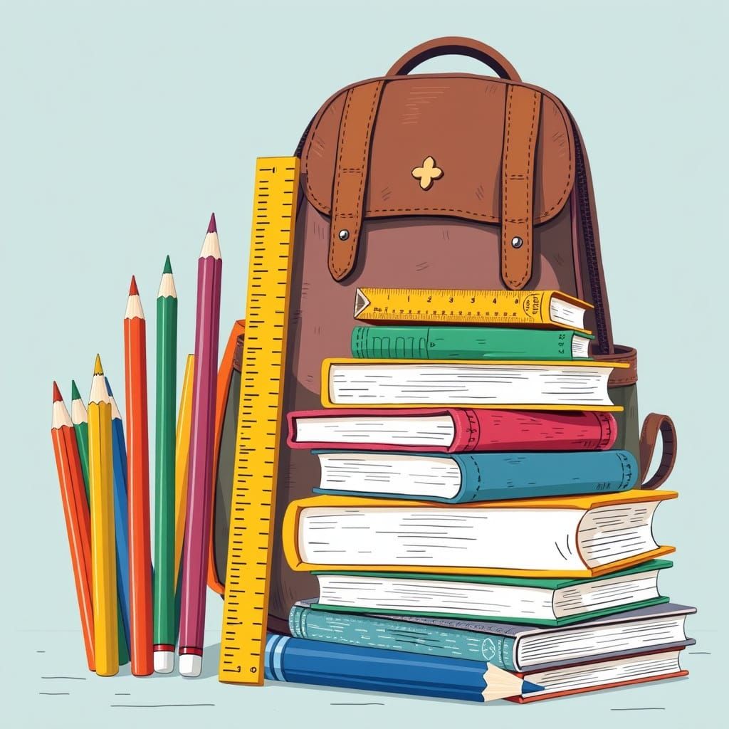 Colorful School Supplies in Mid-Century Modern Style