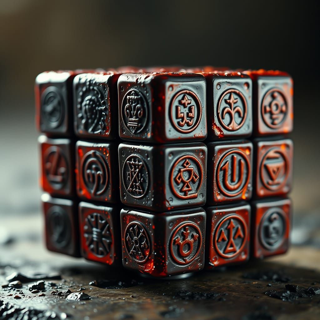 Molten Rubik's Cube With Ancient Symbols