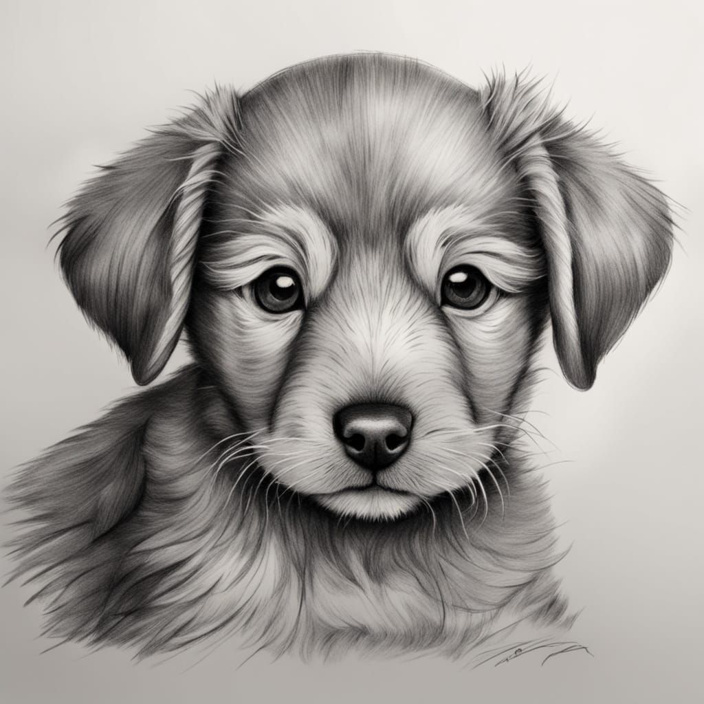 Endearing Pencil Sketch of a Playful Puppy