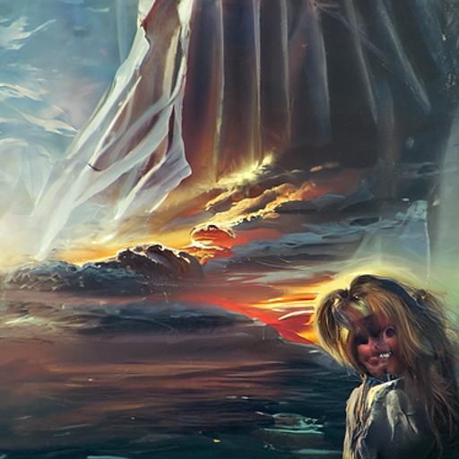 Dreamlike Sunset Oil Painting with Sunshine Beams