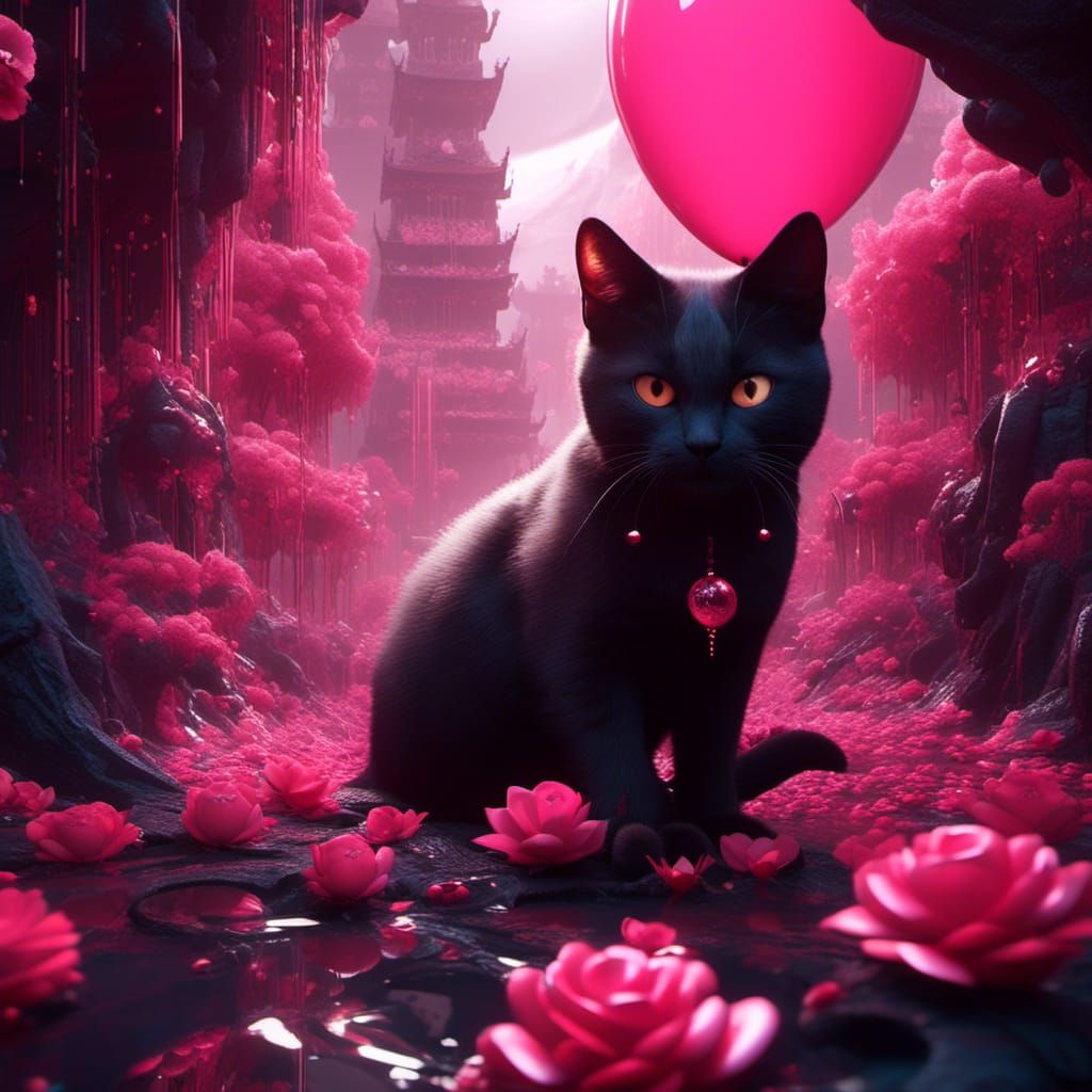 Cat on Colorful Balloon: Detailed Matte Painting