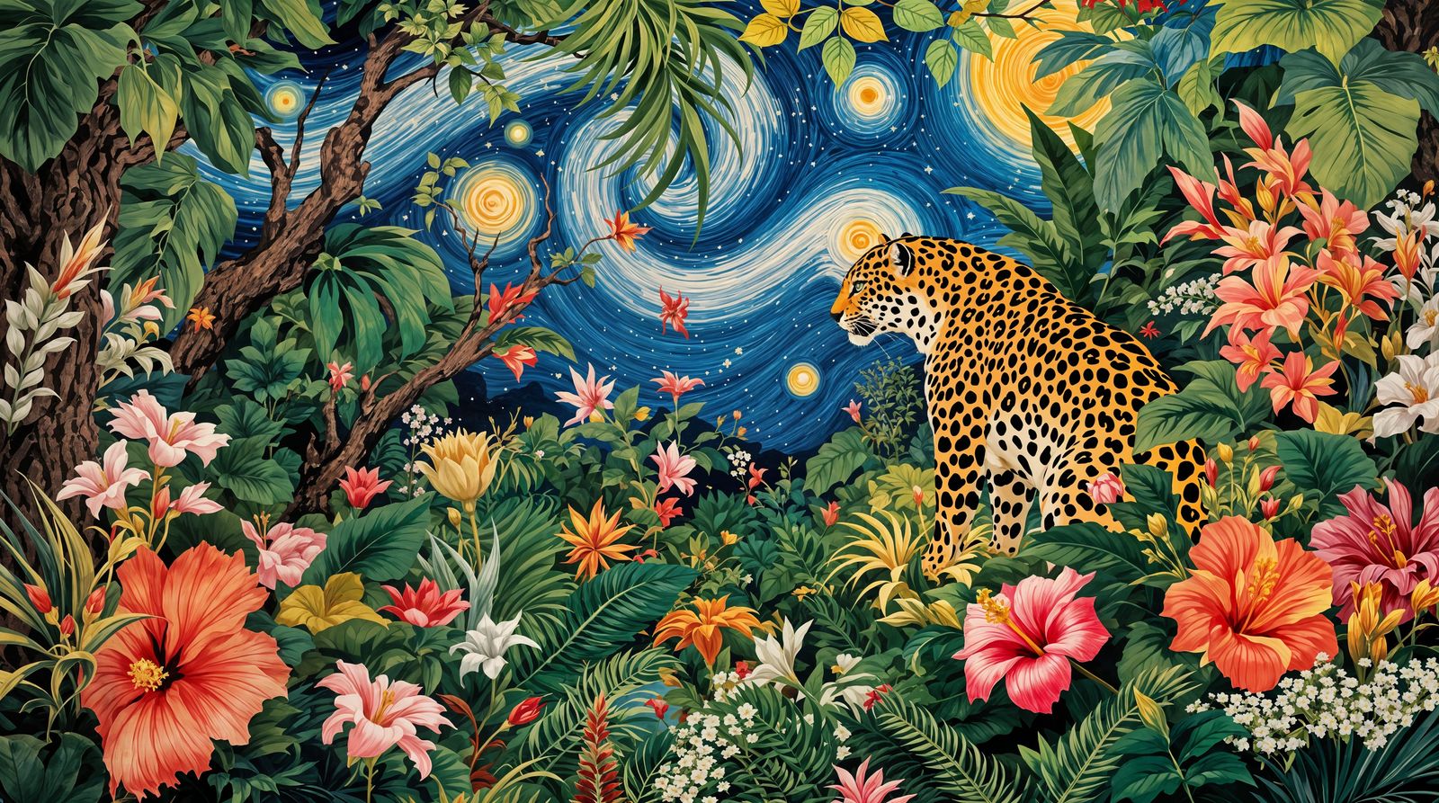 Surreal Wildlife Scene in Ukiyo-e Style with Holographic Det...