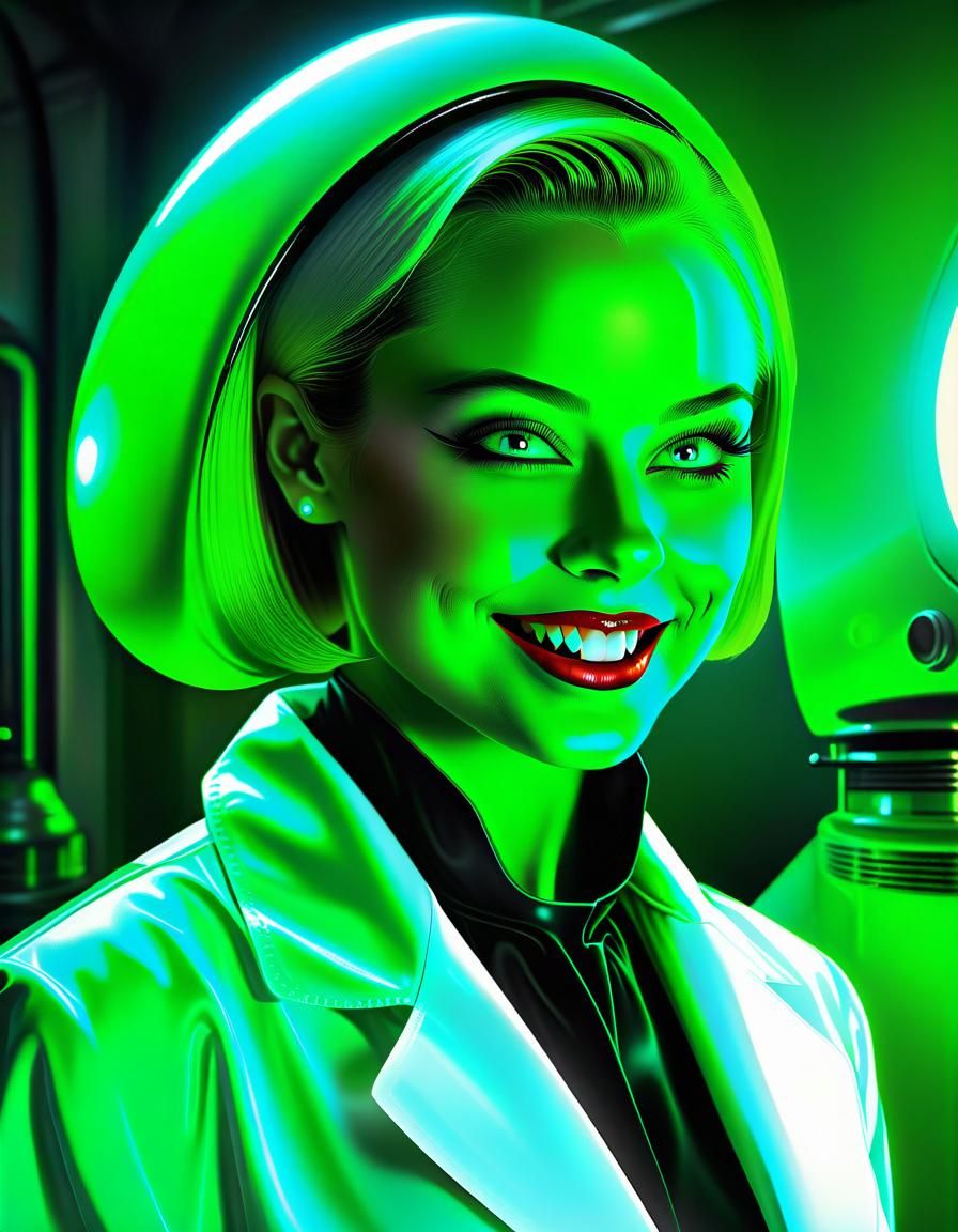 Haunted Alien Scientist in 1950s Poster Style