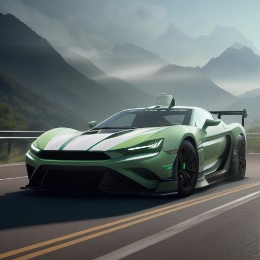 Neon Drift Car on Misty Mountain Pass