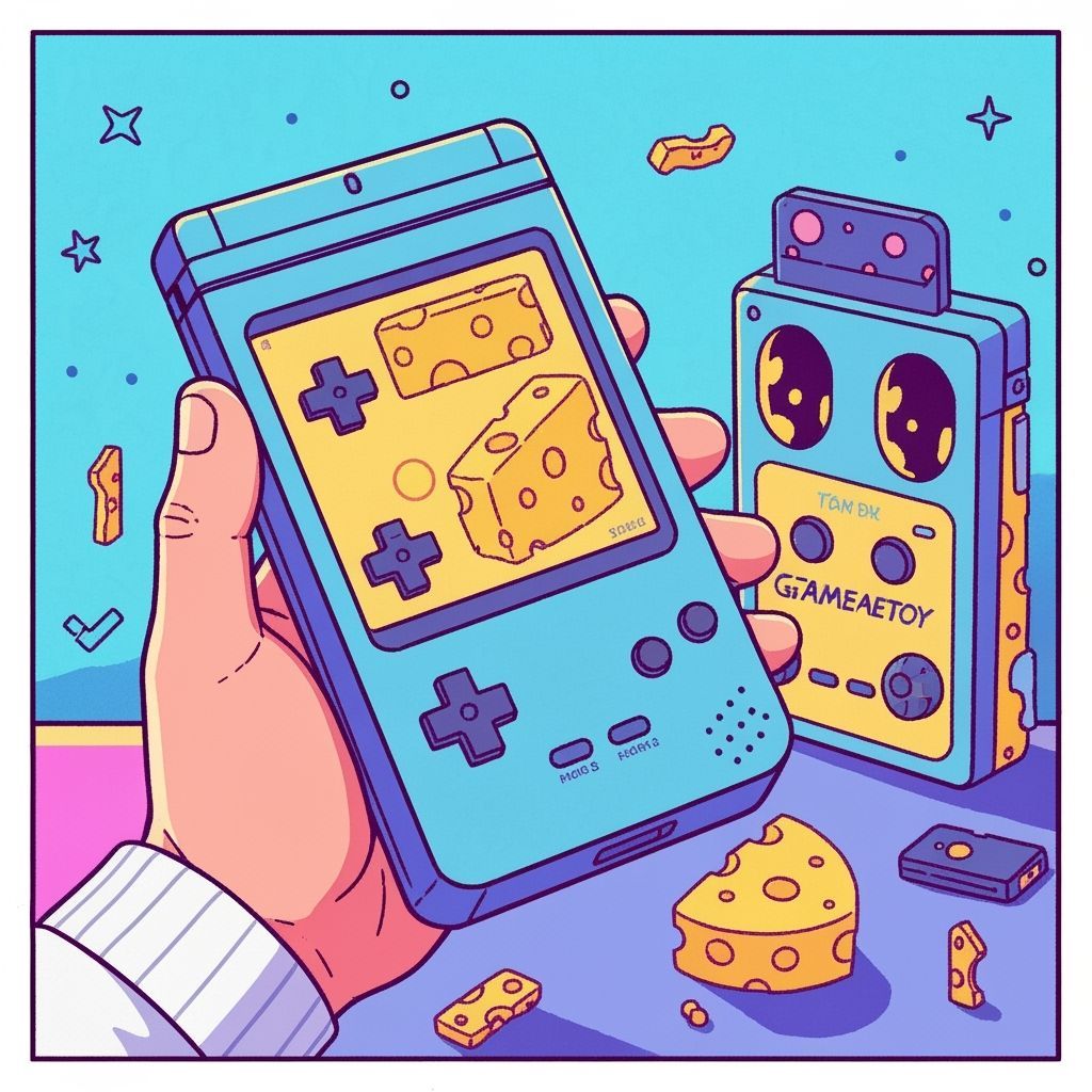 Cheese-Themed Gameboy in Pixelated Art Style