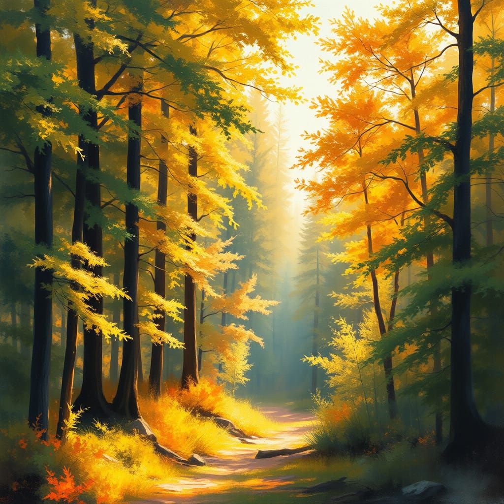 Surreal Forest Landscape in Impressionist Style