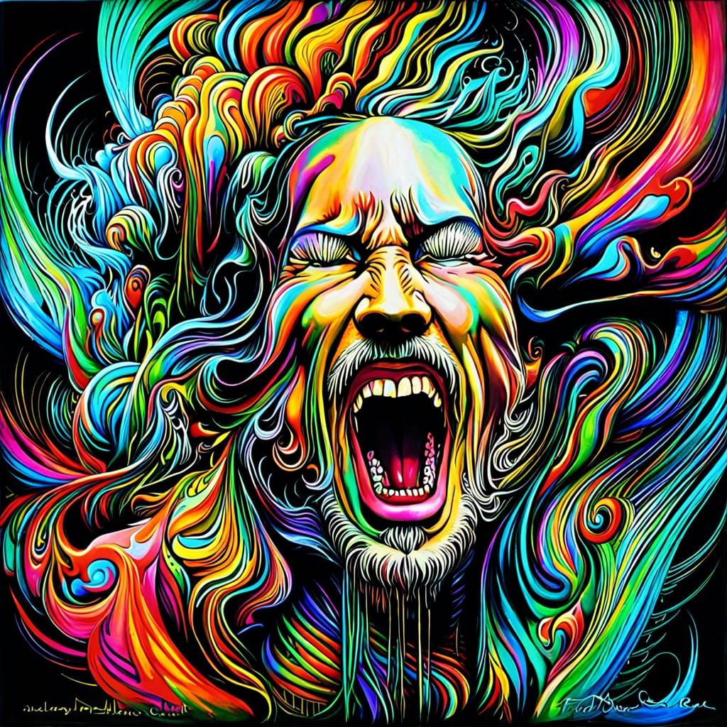 Screaming Face with Ink Flow in Fluid Modernist Style