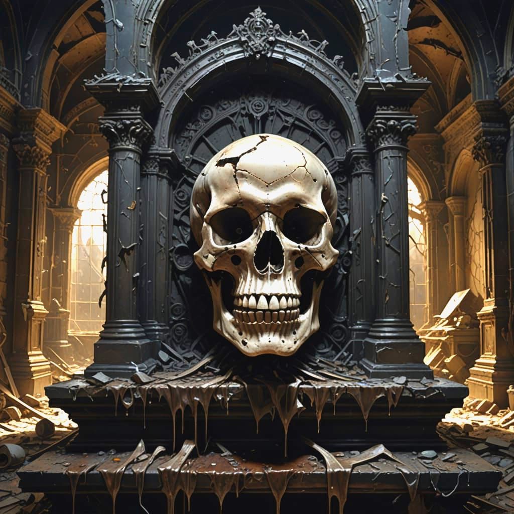 Skull luxury surrealism, macabre, horror art, dripping, deca...