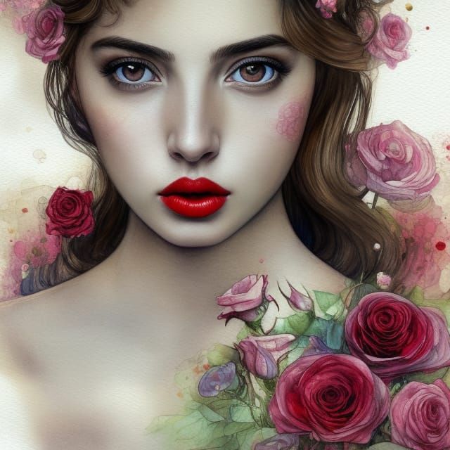 Watercolor Portrait of a Princess in Art Nouveau Style