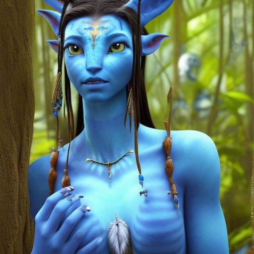 Beautiful Na'vi Woman in Pandora Forest, Digital Art