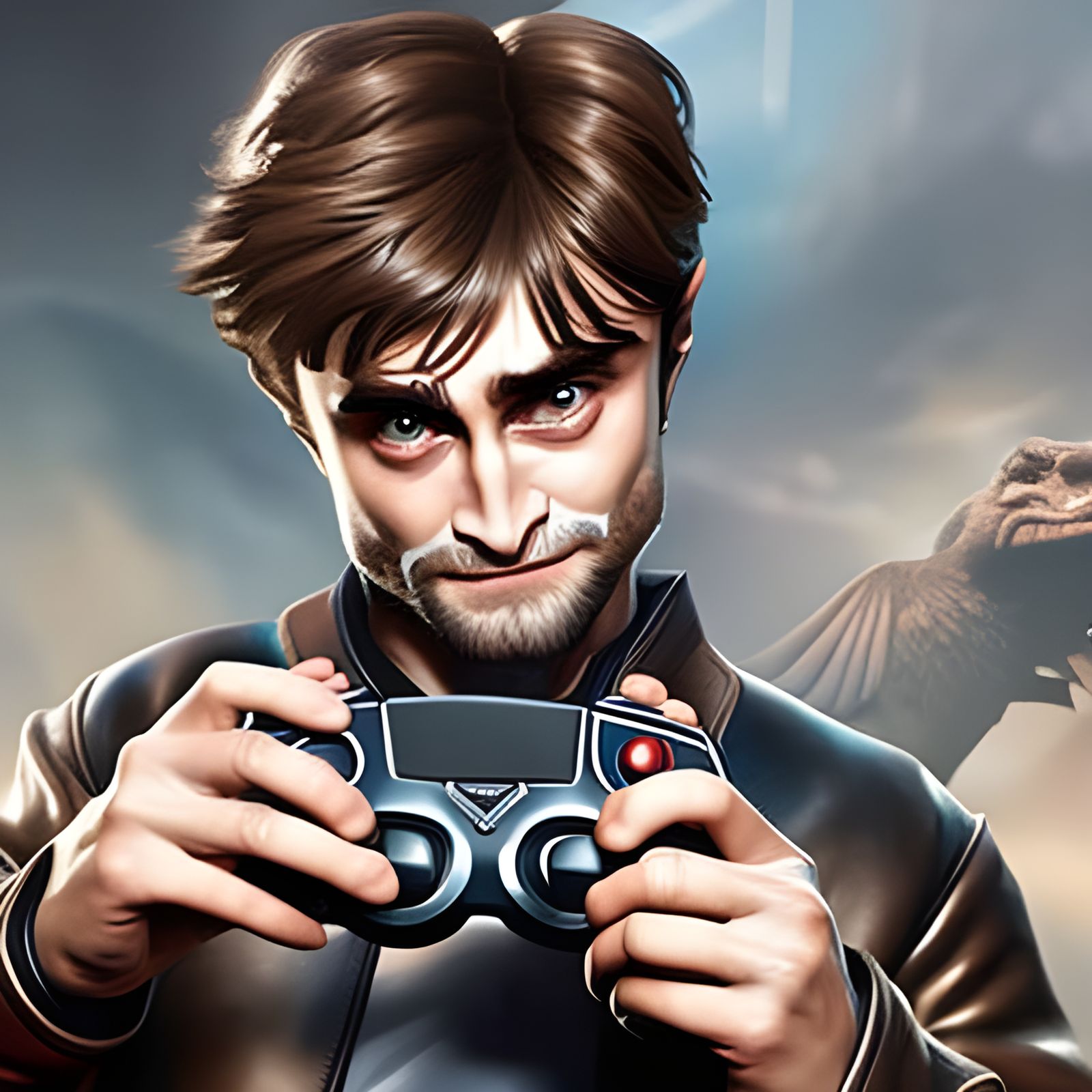 Man Holding Gold Controller, Digital Art Style