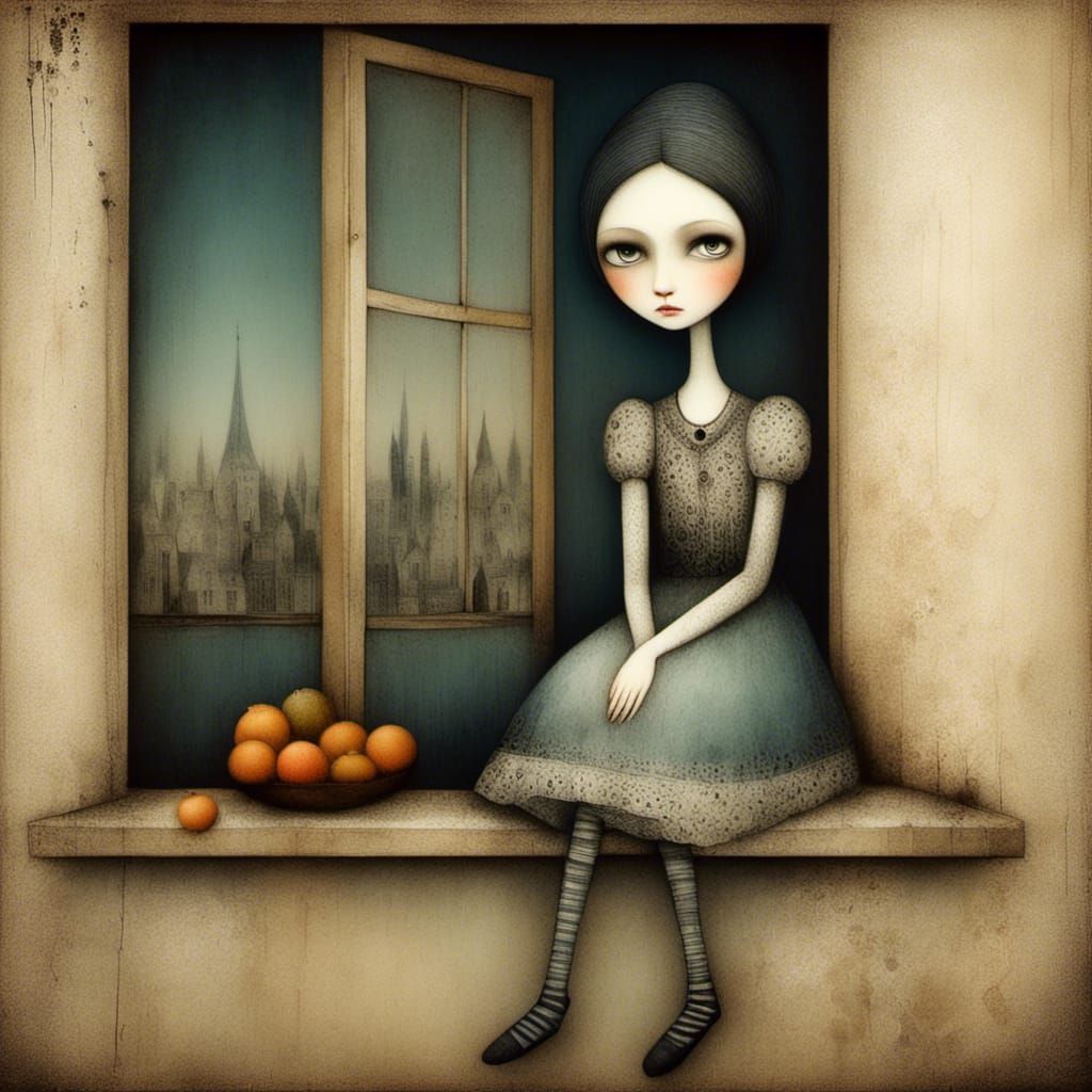 Bored Girl Portrait in Surrealist Style