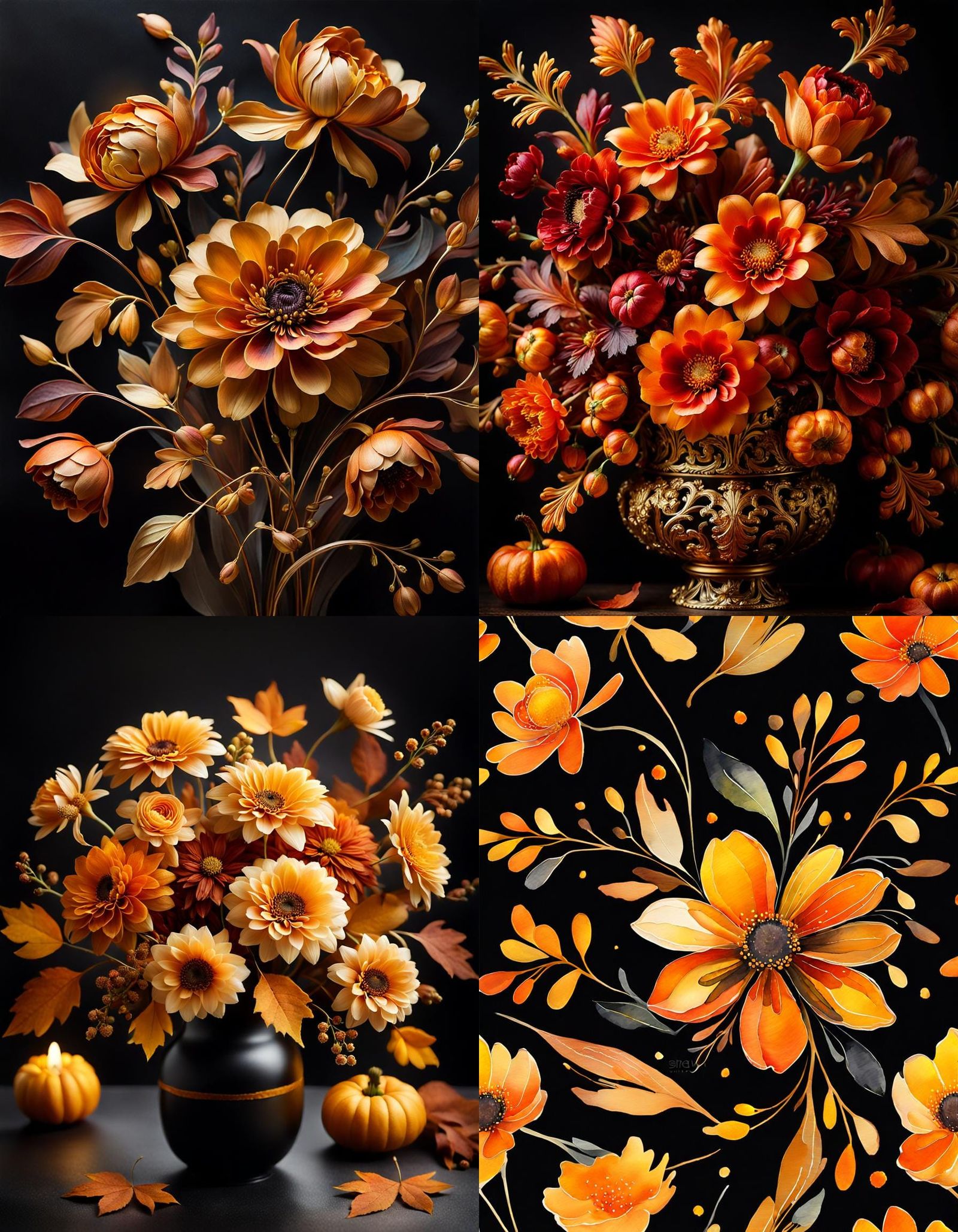 Elegant Autumn Floral Arrangement with Golden Accents