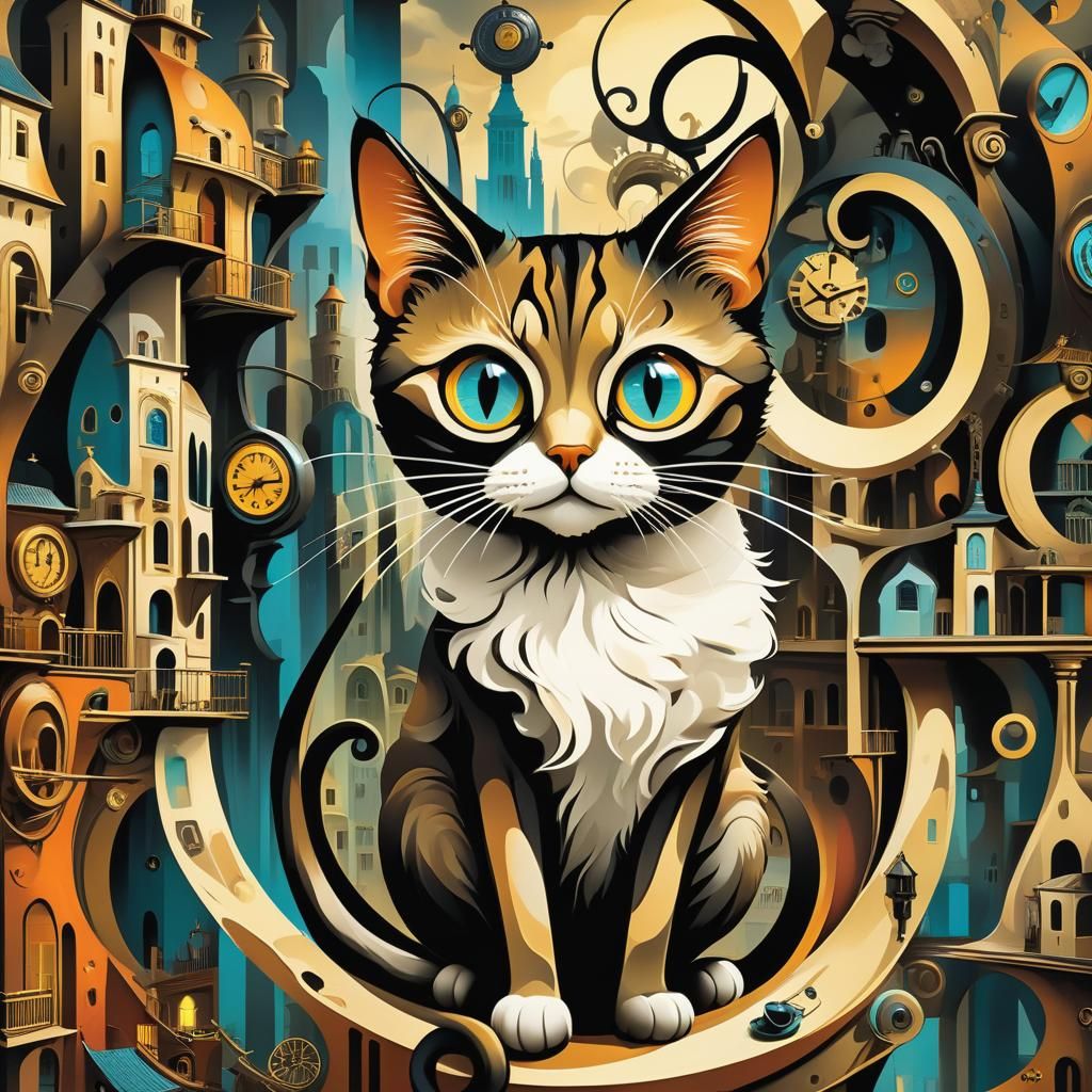 Surreal Steampunk Cat in Dali Style