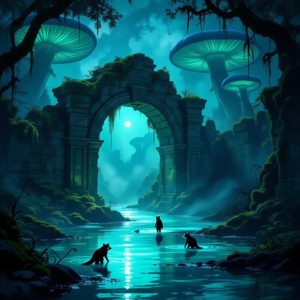 Mystical Swamp Archway with Glowing Mushrooms: Dark Fantasy ...