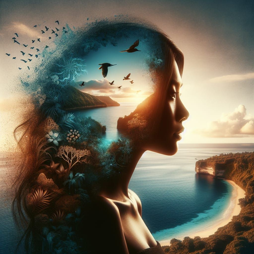 Dreamy Bali Scenery Merged with Woman's Profile